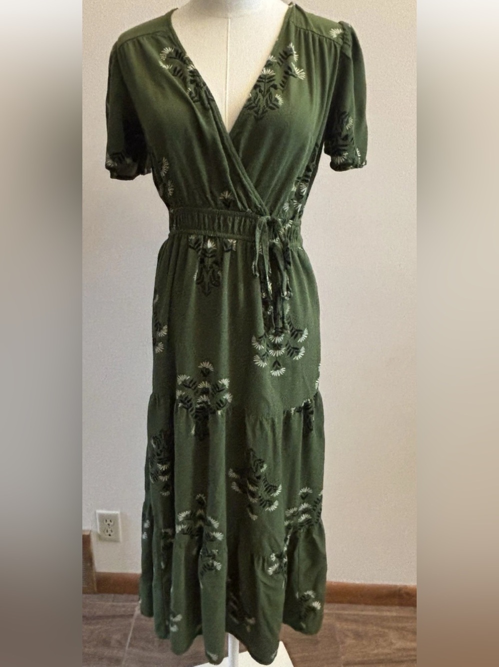 Knox Rose Green Floral Midi Dress Small Boho Cottagecore